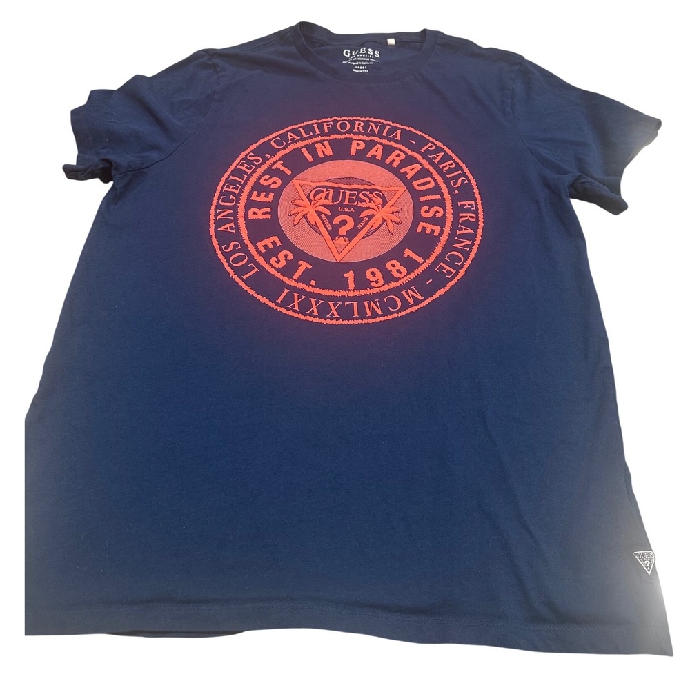 Guess Los Angeles Mens Navy Rest In Paradise Graphic T-Shirt Large M92391K75RY